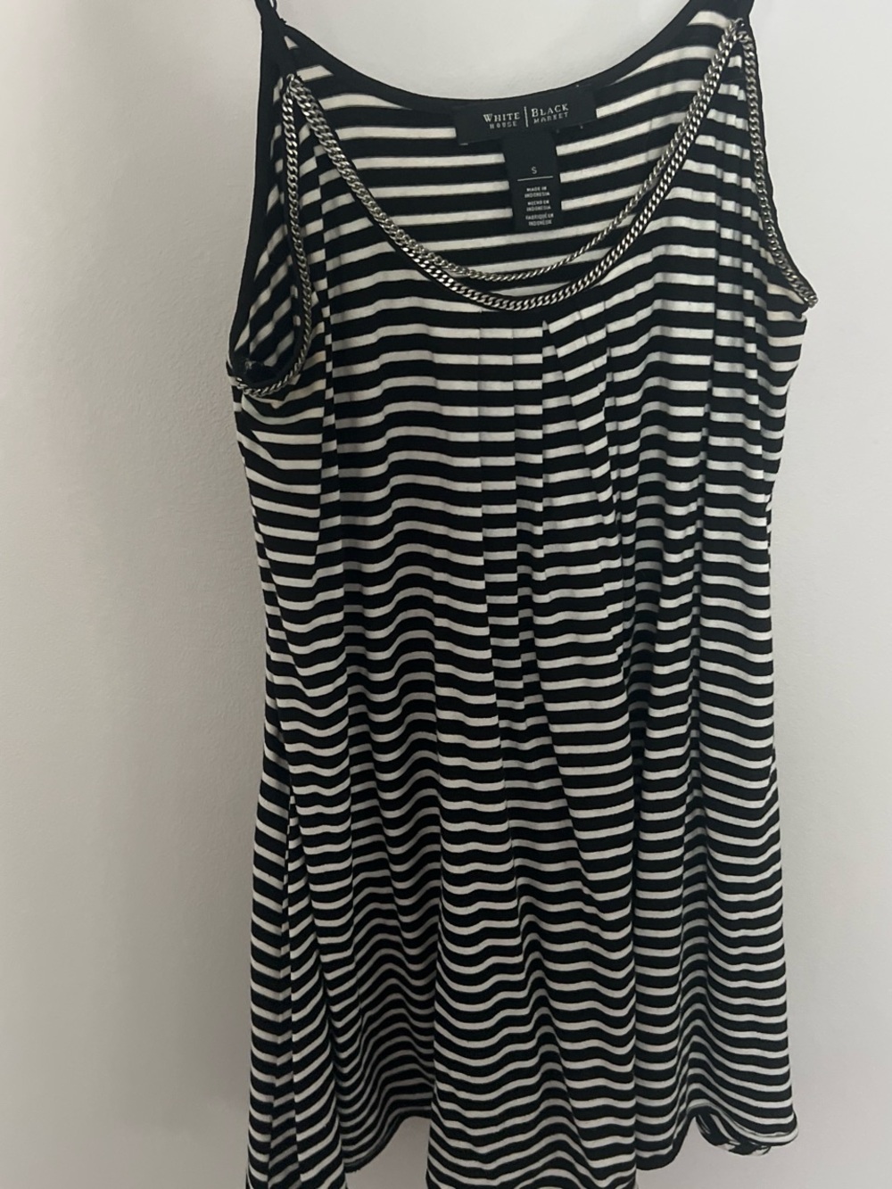 White House Black Market Black & White Striped Tank with Chain Trim